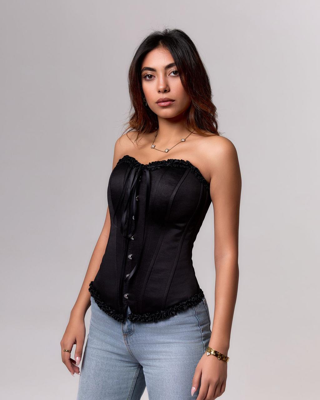 Striped velvet corset